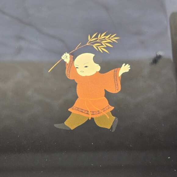 Japanese Lacquered Ryoshibako (Document) Box Children Playing Black Vintage - Picture 3 of 9